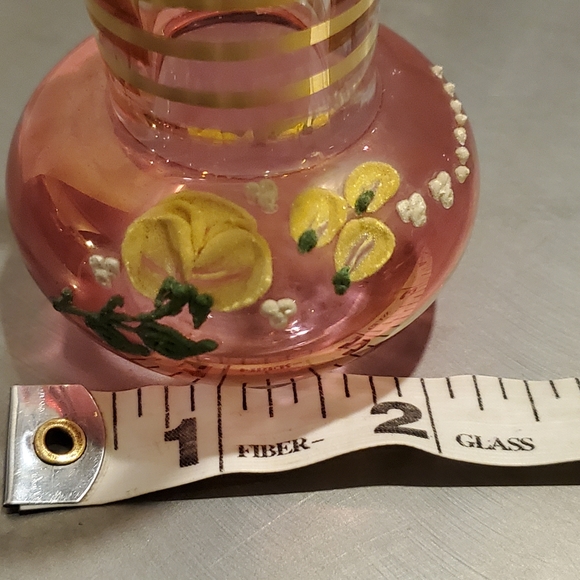 Vintage Glass Cranberry and Gold Mini Bud Vase with Applied Floral Pattern MCM - Picture 10 of 11